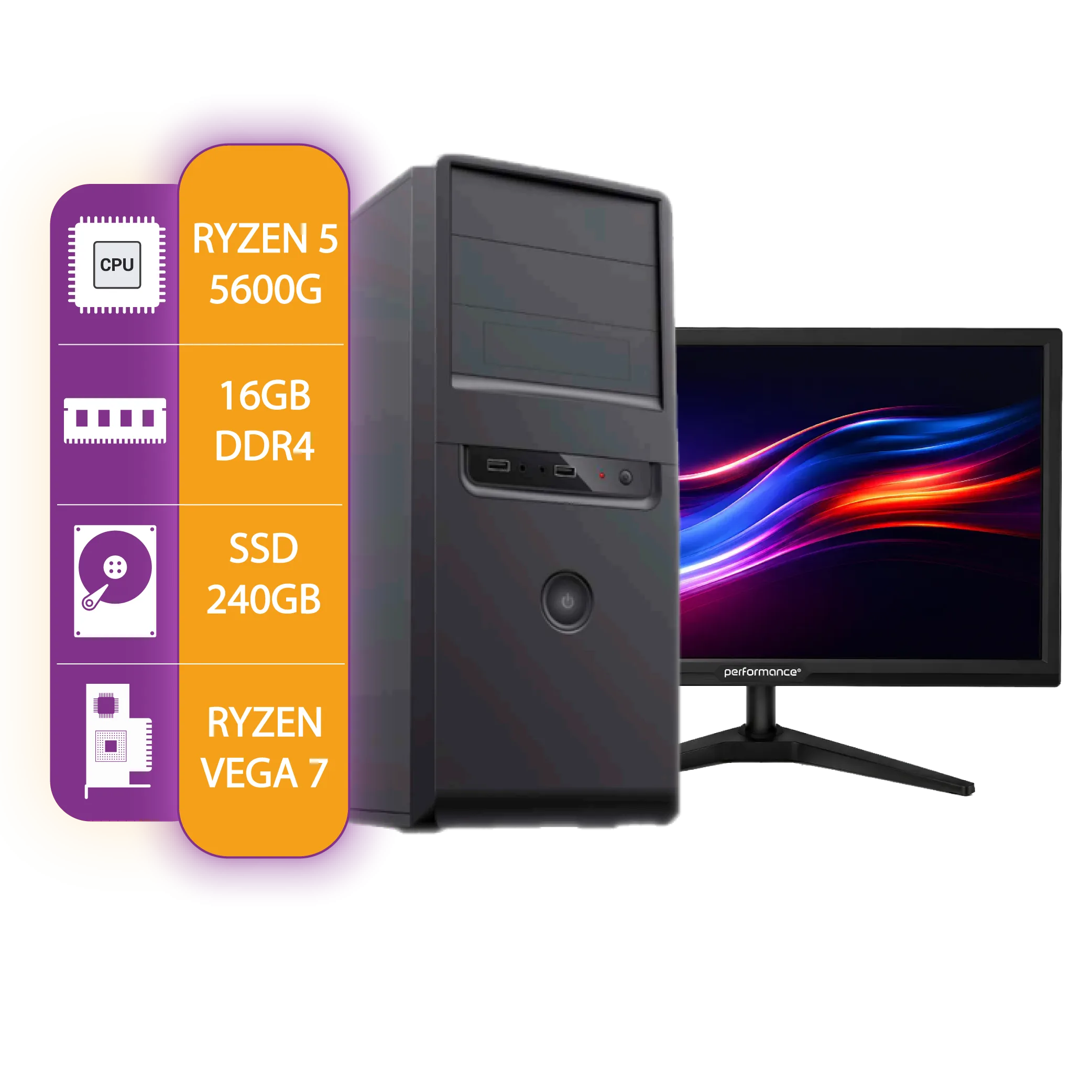 PC ARMADA GAMER AMD RYZEN 5 5600G  16GB RAM  240GB SSD  MONITOR 20"