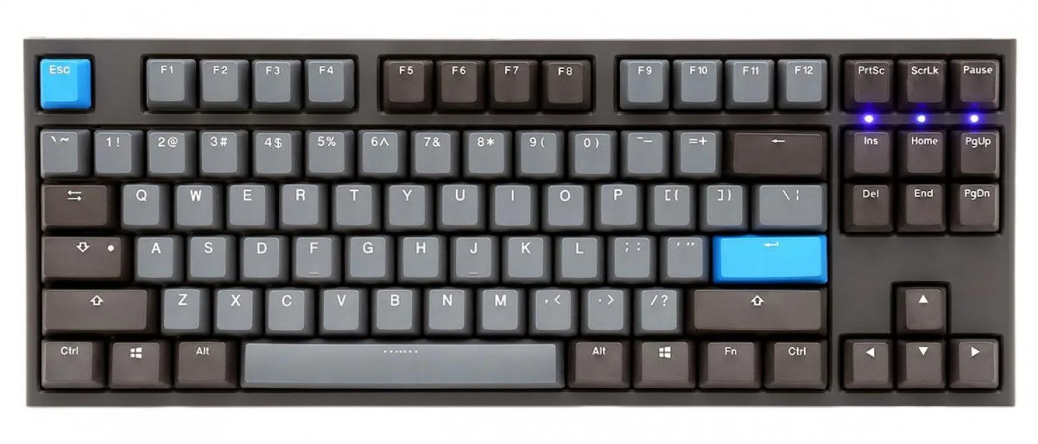 TECLADO MECANICO DUCKY ONE 2 TKL SKYLINE TECLAS GRIS OSCURO INTERRUPTOR MARRON INGLES PBT DOBLE DISPARO SIN COSTURAS ESTUCHE GRIS SIN LED