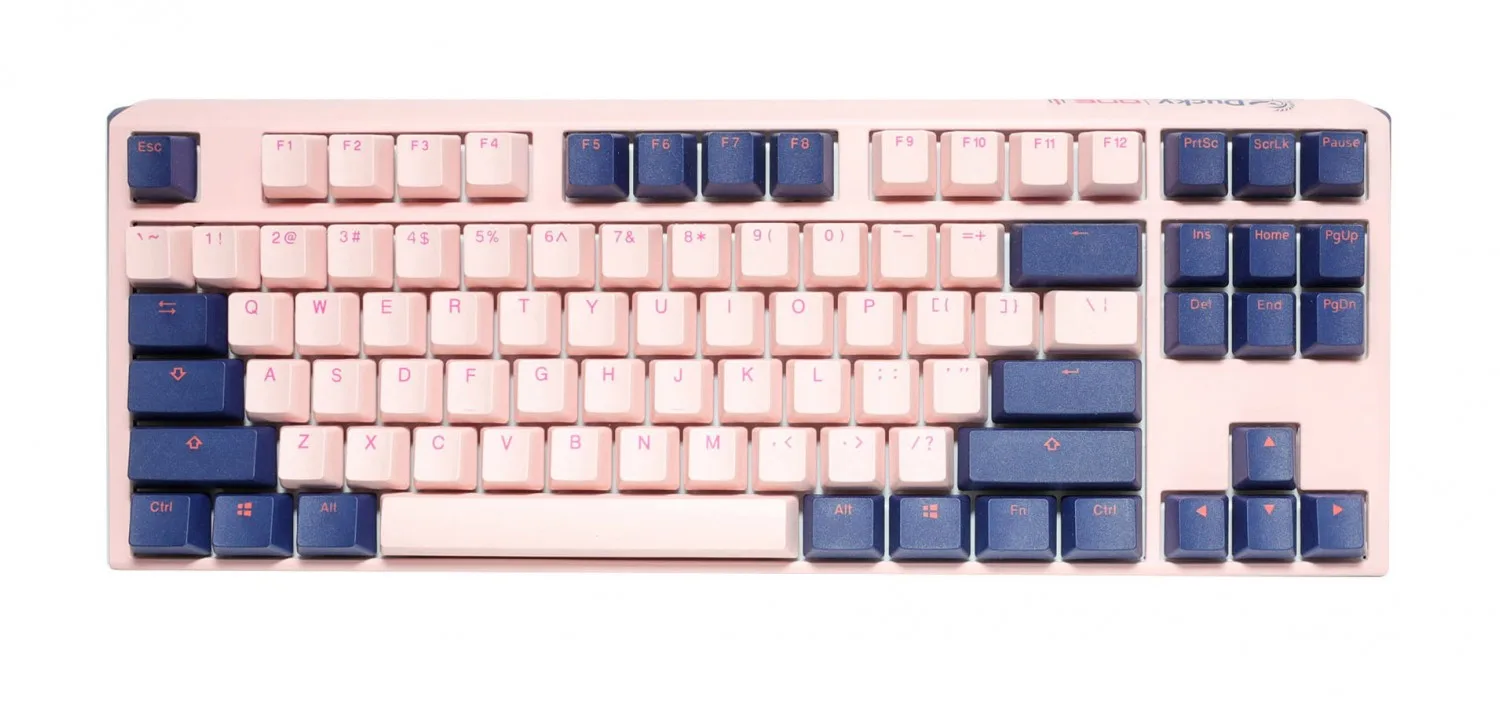 TECLADO MECANICO DUCKY ONE 3 TKL FUJI TECLAS DE COLOR ROSA Y AZUL MARINO RED INTERRUPTOR INGLES PBT DOBLE DISPARO SIN COSTURAS ESTUCHE SUPERIOR ROSA