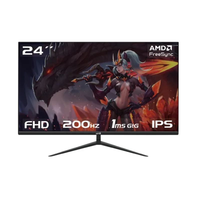 MONITOR GAMER RAPTOR HAWK EYE 24" FRAMELESS IPS FHD 200HZ 1MS HDMI-DP NEGRO (3408) (II)