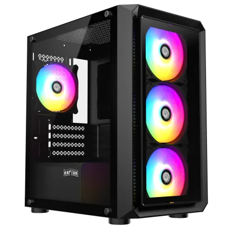 Gabinete Raptor Infinity Glass TG X2 Mid-Tower RGB Fan X4