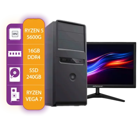 Pc Armada Gamer AMD Ryzen 5 5600G | 16GB RAM | 240GB SSD | Monitor 20